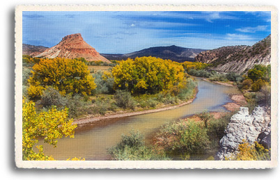 The Rio Chama winds through the red rock canyons near Abiquiu, NM